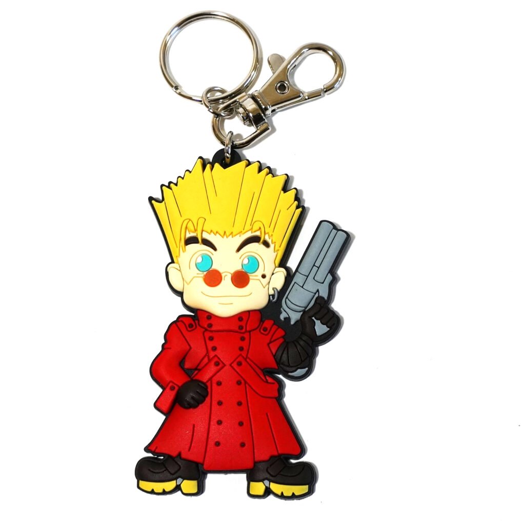 This Trigun keychain features Vash posing with a gun.