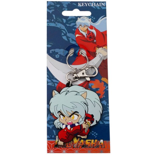 InuYasha PVC keychain sealed inside its official branded carded packaging.