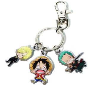 This licensed One Piece anime keychain includes charms, keyring and a secure clip.