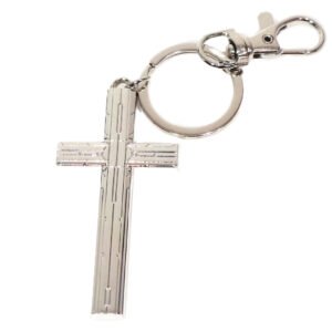 This Trigun Wolfwood keychain features a secure clip and keyring.