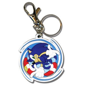 Keychain features Sonic in his spin dash pose, includes keyring and a secure clip.
