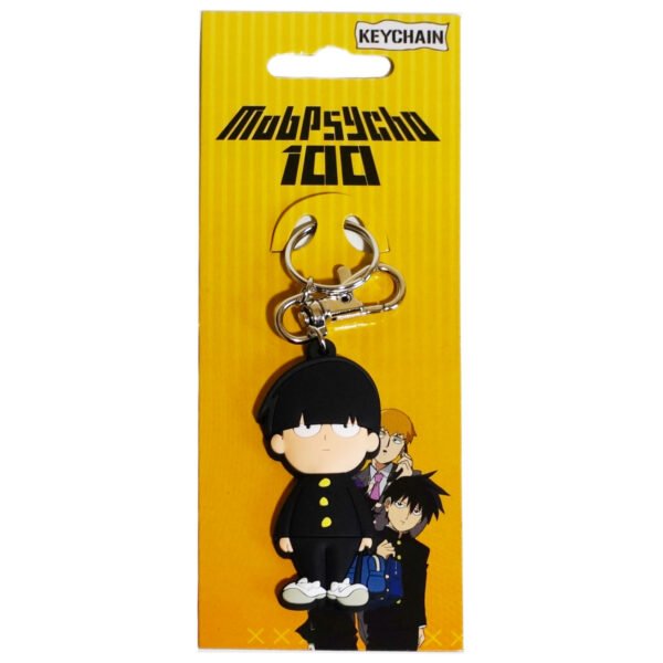 Mob PVC keychain features a secure clip and keyring.