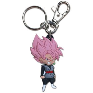 Saiyan Rosé PVC keychain features a secure clip and keyring.