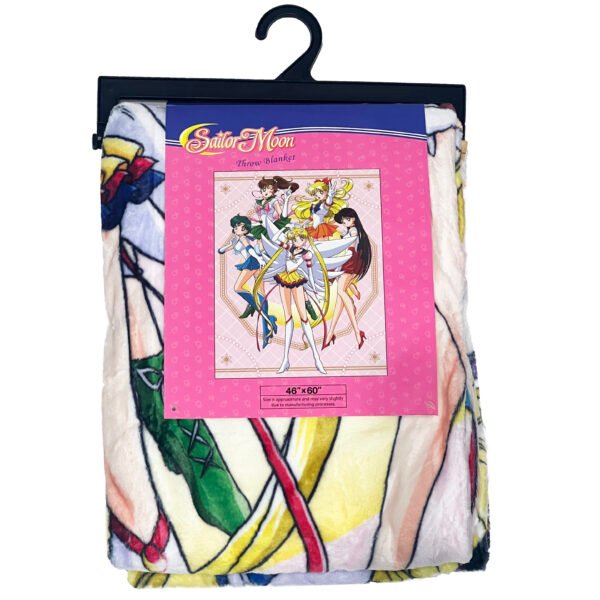 Sailor Moon Stars: Sailor Guardians Group Pink Argyle Throw Blanket Sailor Moon sublimation throw blanket sealed in official carded packaging with a hanging hook.