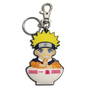 This Naruto keychain features a PVC charm of Naruto & ramen bowl.