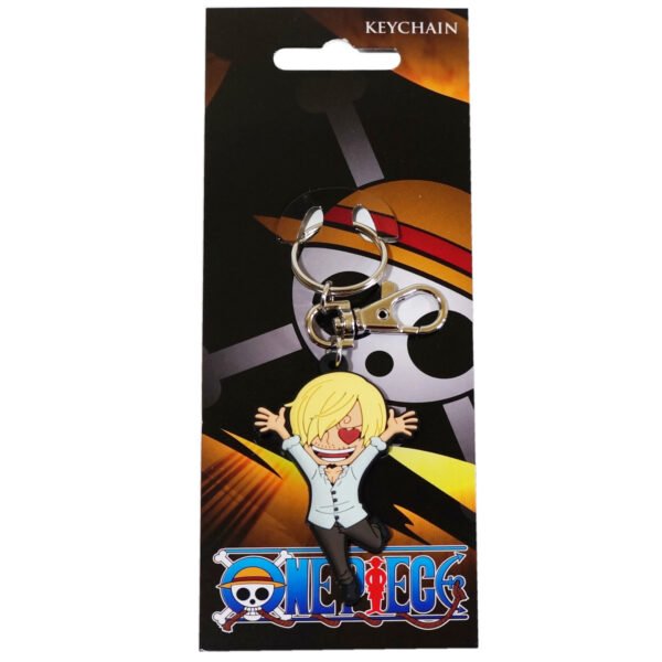 One Piece Sanji keychain features a secure clip and keyring.
