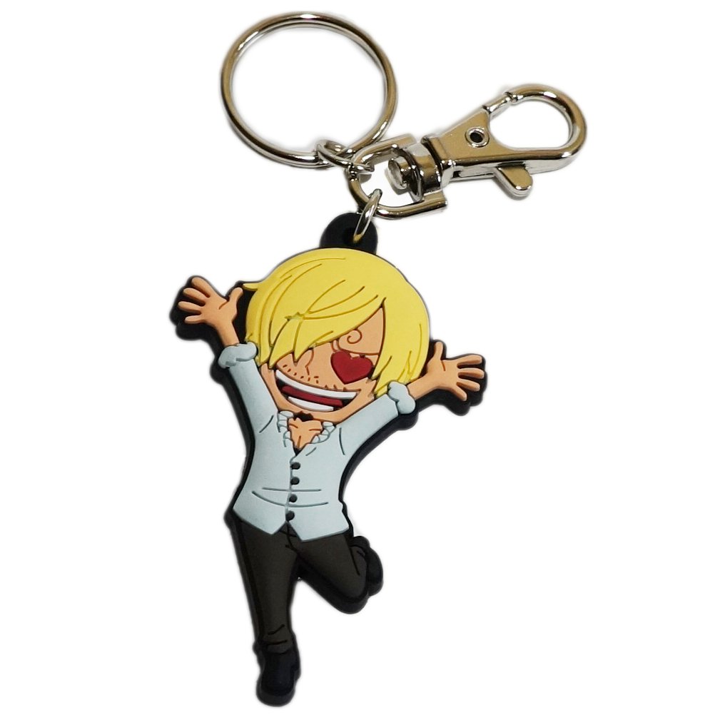 This SD chib Sanji keychain shows him love-struck, mid-leap, and arms thrown wide.