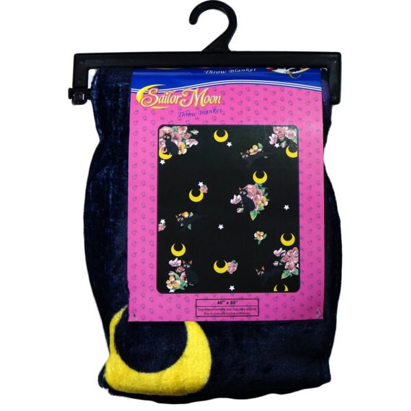Sailor Moon sublimation throw blanket sealed in official carded packaging with a hanging hook.
