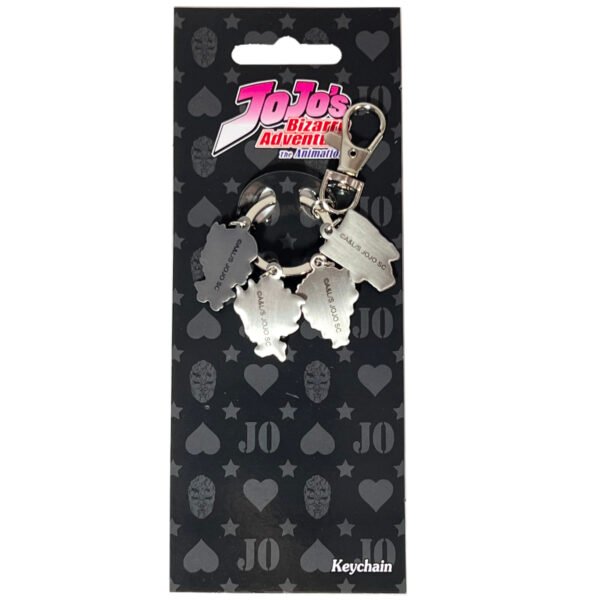 Back view of Jojo’s Bizarre Adventure keychain featuring a plain metallic finish.