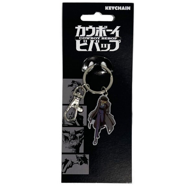 Cowboy Bebop keychain sealed inside its official branded carded packaging.