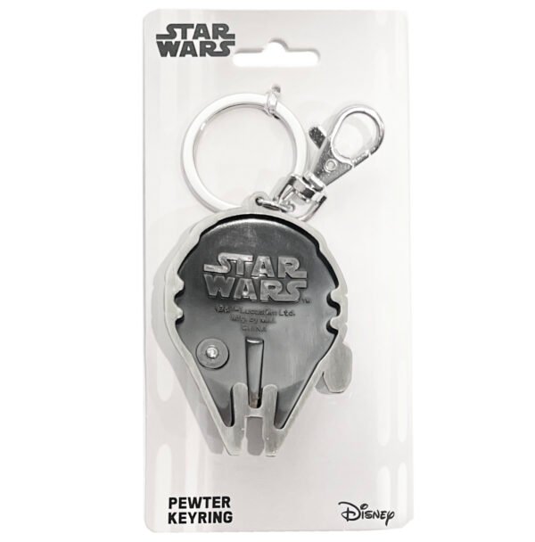 Star Wars: Millennium Falcon Pewter Key Ring Keychain Back view of the official Star Wars Keychain.