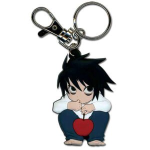 Death Note L PVC keychain features a lobster claw clasp and keyring.