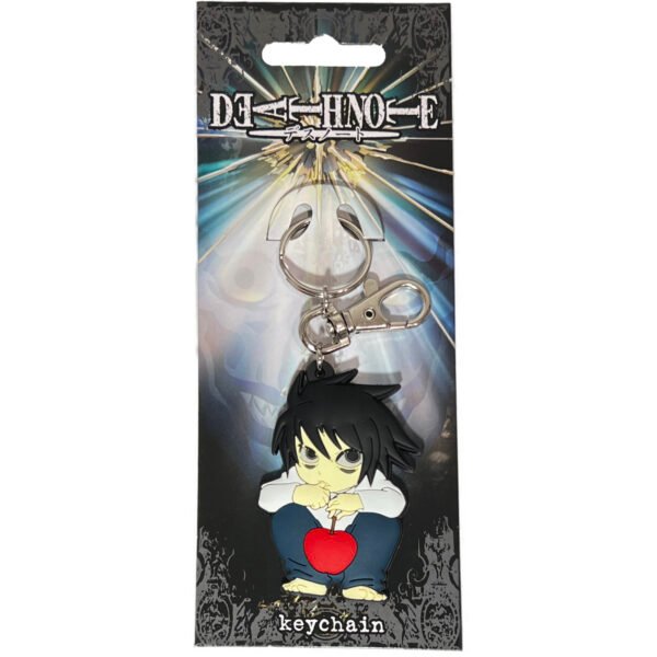 Death Note anime keychain sealed inside its official branded carded packaging.
